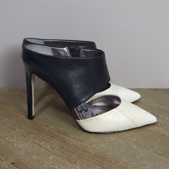 Monroe Heel in Snow White & Black Sam Edelman snakeskin stiletto size 5.5 - Picture 5 of 9